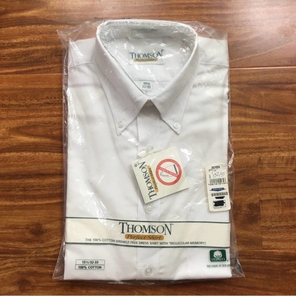 NWT New Mens Thomson White Button Down Cotton Wrinkle Free Dress Shirt Size 15.5